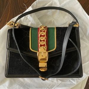 Gucci Black Velvet Sylvie Shoulder Bag